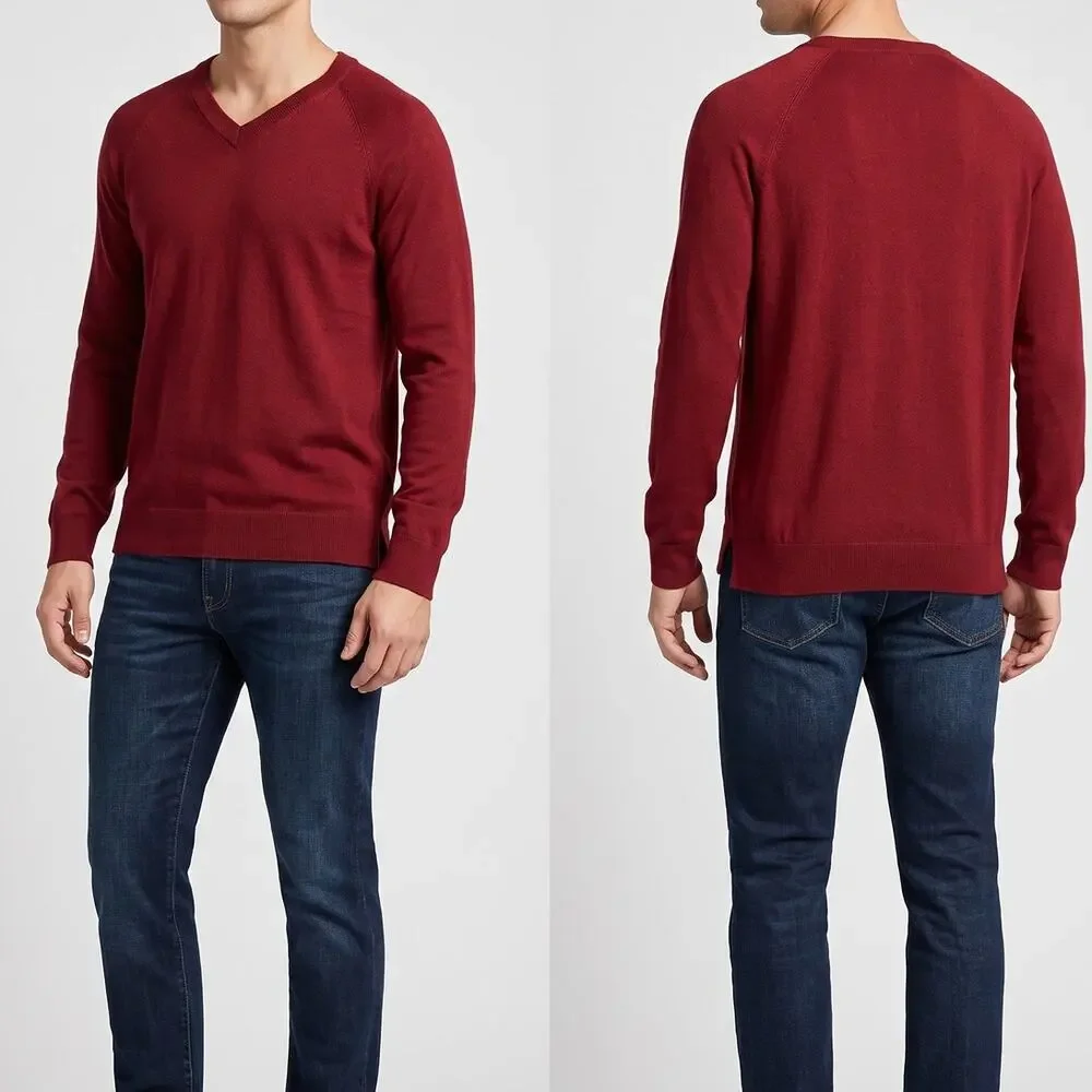 Lucky Brand Mens XL Red V Neck Sweater Cotton Nylon Acrylic